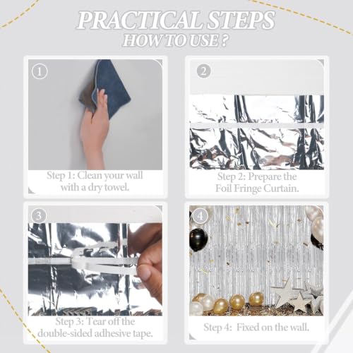 Image of DECOCKRAT 3 Pack Foil Fringe Backdrop - Silver Shiny Tinsel Curtains for Party Decoration /Photo Booth Props - 3.3x8.2 FT Metallic Foil Backdrop for Birthday, Wedding, Graduation, Christmas.