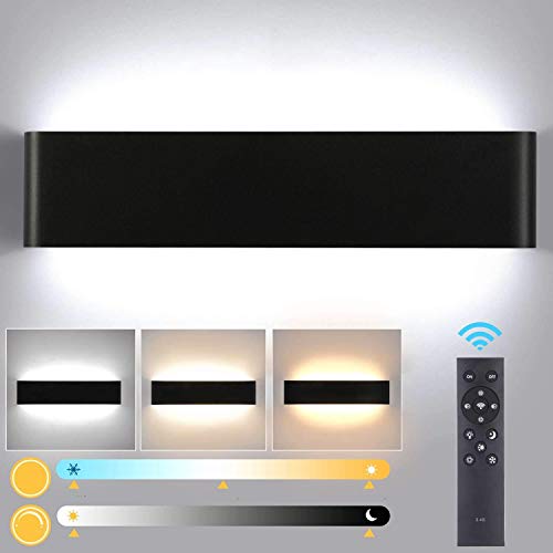 Lightess Apliques de Pared LED Regulable 24W 40CM Lámpara de Pared Interior Moderna Brillo Ajustable con 2.4G Control Remoto Luz de Aluminio para Salón Dormitorio Baño Escalera, Negro (2700K-6500K)