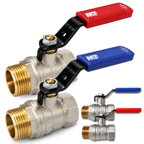 Válvulas de esfera PN 25, Palanca Valvula Bola, Palanca Llave Paso Fontaneria, conexión Macho-Hembra, Fabricada en latón CW617N, Tamaño: 3/4", Manetas en color Azul y Rojo, Presión Máxima 25 Bar