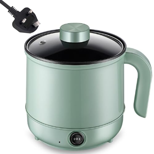 Mylindde 1.7L Electric Hot Pot Non-Stick Mini Portable Travel Cooker Rapid Noodles Cooker for Personal Ramen Steak Egg Oatmeal Soup Shabu Shabu Simmer Pot (Green)