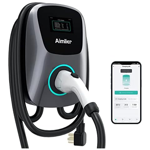 AIMILER EV Charger Level 2, 48A 240V Electric Vehicle Charger with NEMA 14-50 Plug, 25ft-Cable ETL Listed Home/Outdoor EV Charging Station with WiFi APP & Delay Timer, for j1772 EVSE Cars Cover