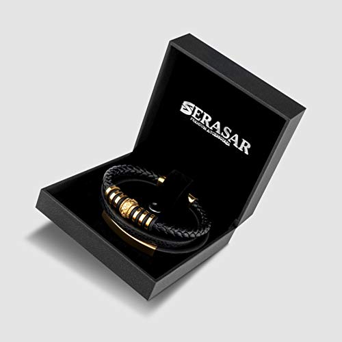 Serasar Gold Bracelets For Men 17Cm Gold Bracelet Gift-Box Genuine-Leather Cowhide Braided Adjust-Able Magnetic-Clasp Multi-Layer Wrap Rope Man Mans Male Boy Boys Band Jewelry Magnet Accessories #TOP2