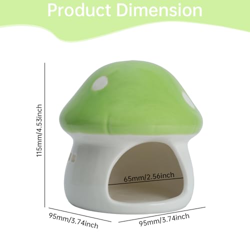 Image of Ceramic Mushroom House Betta Fish Tank Decor - Cute Aquarium Cave Hideout for Shrimp & Small Fish, Non-Toxic Safe Ornament for 5-20 Gallon Tanks (Green)