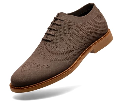Image of Kraasa Men's Casual Sneaker Lace-Up Oxford Shoes | Breathable Knit Upper | Lightweight & Comfortable | Stylish Brown Sole | Office