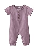 Saeaby Baby Girl Clothes Romper Summer Short Sleeve Jumpsuit Infant Purple Romper Linen One Piece Jumpsuit Cute Baby Outfit 3-6 Months Girl Clothes