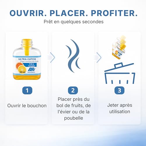 Novokill 4x pièges à mouches des fruits pour la cuisine – efficacité jusqu'à 5 semaines par piège – pour usage intérieur – système anti-fuite – vue 6