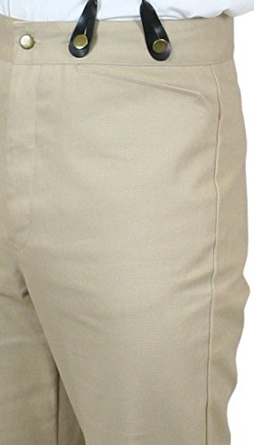 Historical Emporium Men's High Waist Cotton Twill Trousers, Victorian Western Pants with Suspender Buttons3