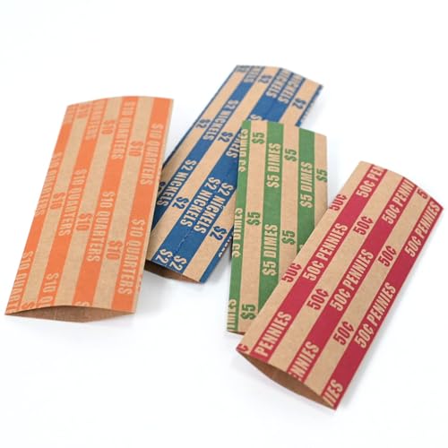 Image of DGBDPACK 1000 Assorted Flat Coin Wrappers, 300 Quarters, 300 Pennies, 200 Dimes, 200 Nickels, Convenient Pack