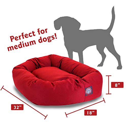 Image of Majestic Pet 32 Inch Bagel Calming Dog Bed Washable - Cozy Soft Round Pet Bed with Spine Support for Dogs to Rest their Head - Fluffy Donut Puppy Bed 32x23x7 (Inch) - Medium - Red