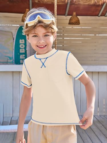 Haloumoning Boys Athletic Short Sleeve T-Shirts Kids Quick Dry Rash Guard Swim Shirt Tops Tees 5-14 Years3