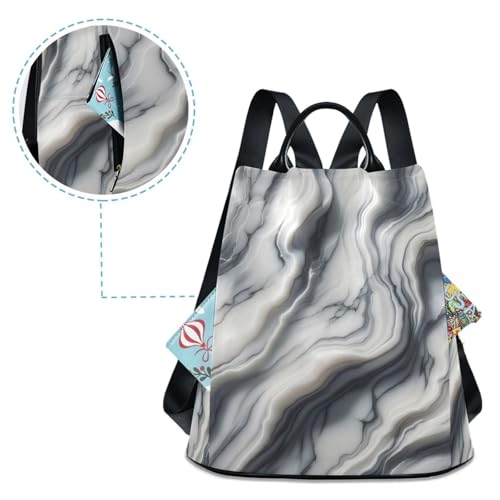 Mochila antirrobo con rayas de mármol: protección y estilo con pompón 4