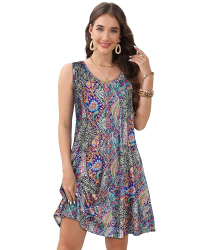 Image of CHICGAL Womens Summer Dresses Casual Sleeveless Loose T Shirt V Neck Sundress Swing Beach Cover Up with Pockets 2026