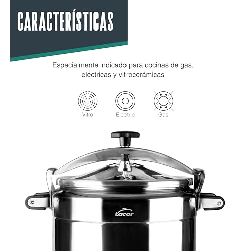 Lacor - 20515 - Olla a presión rápida PRO, Classic, Aluminio, Profesional, Máxima seguridad, 15 L, Ø 30 cm - imagen 5