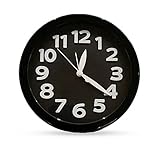 BuyinMo 6 Inch Bedroom Bedside Office Desk Clock, Battery Operated Alarm Clock, Silent No Ticking Analog Quartz Kitchen Living Room Decorative Round Large 3D Numbers Wall Clock-Black