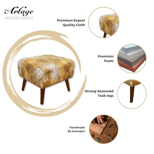 Image of The Artage Puffy Stool For Living Room Vanity Dressing Table Sitting Printed Premium Foam Cushioned Pouffe Ottoman for Foot Rest In Yellow Brown Home Decor Furniture Wooden (Floral) (Traditional Hues)