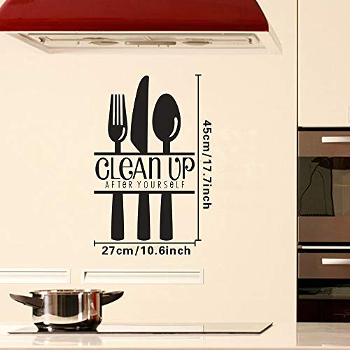 Clean Up After Yourself Wall Stickers Kitchen Tableware Quote Wall Decals Sticker Spoon Fork Knife Decal Decor For Home Dinning Room Kitchen Mural Decorations #TOP1