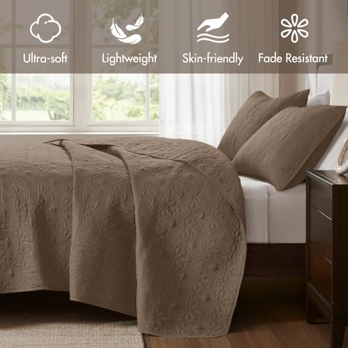 Image of Madison Park Luxurious Cotton Damask Quilt Set, 3PC Full /Queen Bed Set