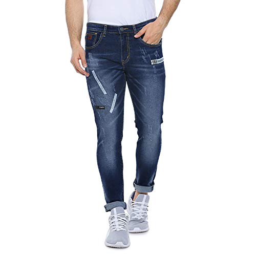 cahoot Men's Mid Rise Embroide Patched Denim Jeans for Casual Wear | -Wash | Regular Fit | Button Closure | Cotton Denim Jeans Crafted with Comfort Fit for Everyday Wear-picture-30
