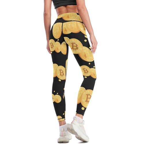 Bitcoin Gloden Women's High Waisted Yoga Leggings Soft Tummy Control Pants for Running Gym Daily - Image 4
