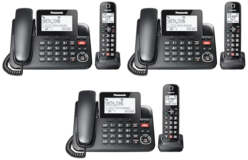 Image of Panasonic Corded /Cordless Phone with Advanced Call Block, 2-Way Recording and Digital Answering Machine, 1 Handset Expandable up to 6 Cordless Handsets - KX-TGF850B (Black) (Pack of 3)