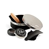  Fünf teiliges Schuhputz-Set, Edelstahl & schwarzes Lederetui, anlaufgeschützt