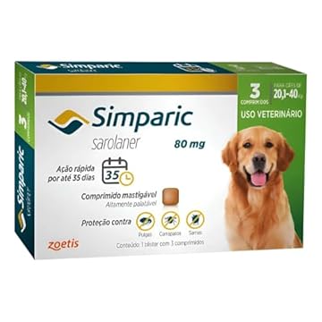 Zoetis Simparic 80Mg 20 1 Até 40Kg 03 Compr Para Cães
