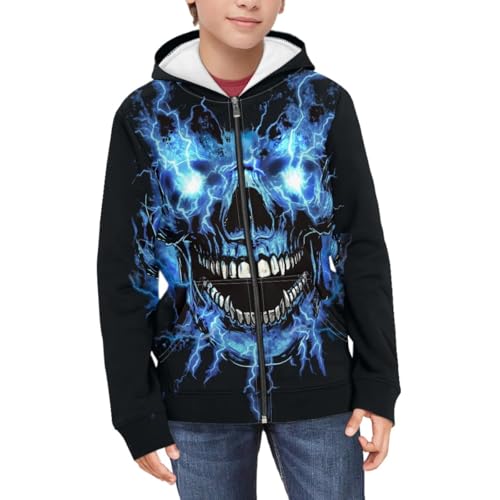 GLUDEAR Kids Boys Girls Zip Up Hoodie Cool Skull 3D Printed Hooded Sweatshirt Hoody Coat with Pocket3