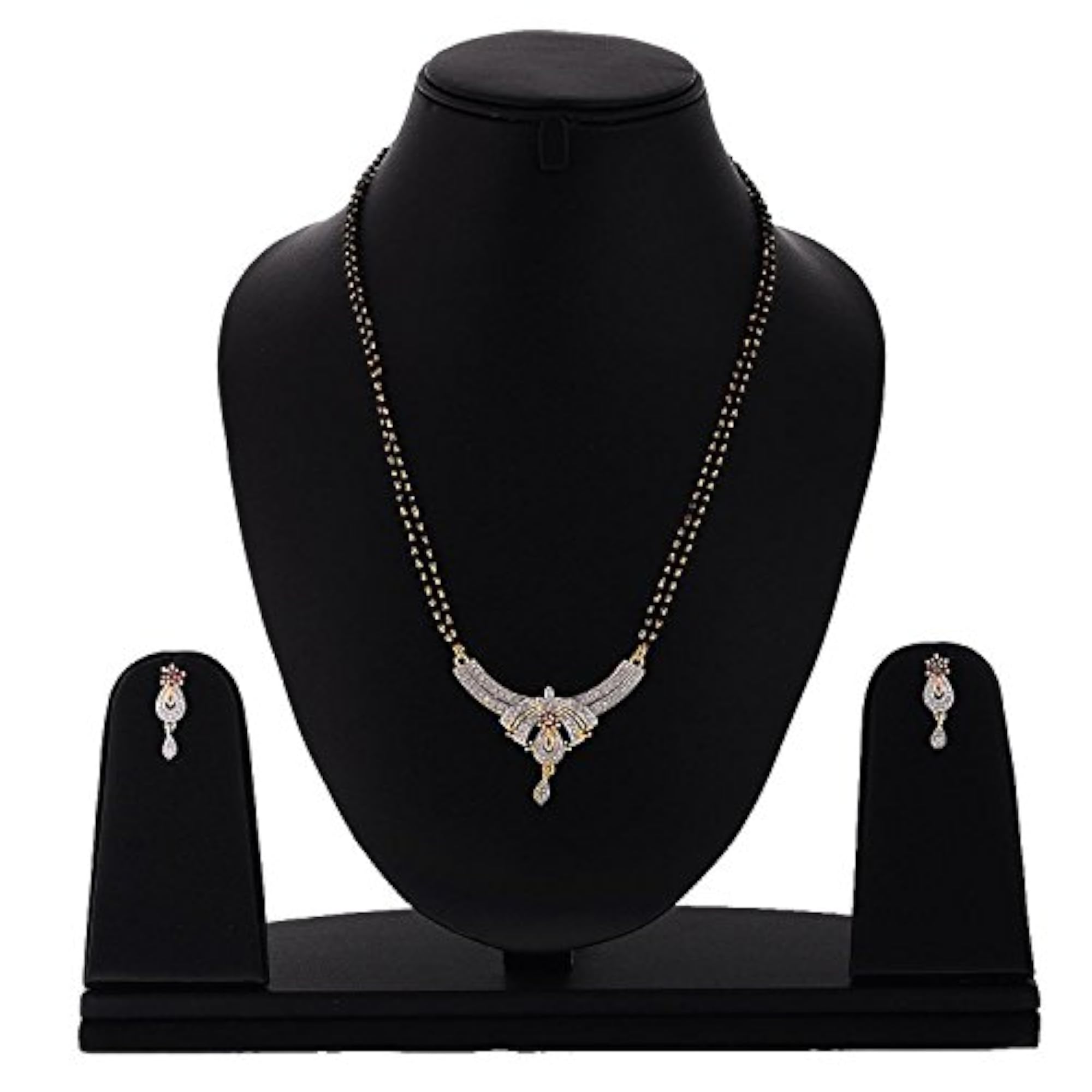 American Diamond Mangalsutra Pendant Set with Earrings