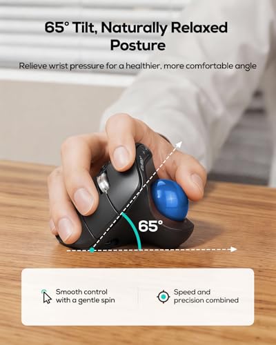 Image of Nulea M514 Vertical Trackball Mouse, Ergonomic Wireless Thumb-Control Mouse with Quiet Clicks, 3 Device Connection (Bluetooth & USB Receiver), Rechargeable for PC /Mac /Laptop /Tablet,Blue