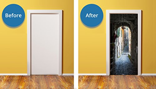 Windowpix Doorpix 36X80 Door Mural Wrap Matte Bubble Free Hidden Home Inside Cobblestone Alley - Peel And Stick - Easy-To-Clean, Durable #TOP1