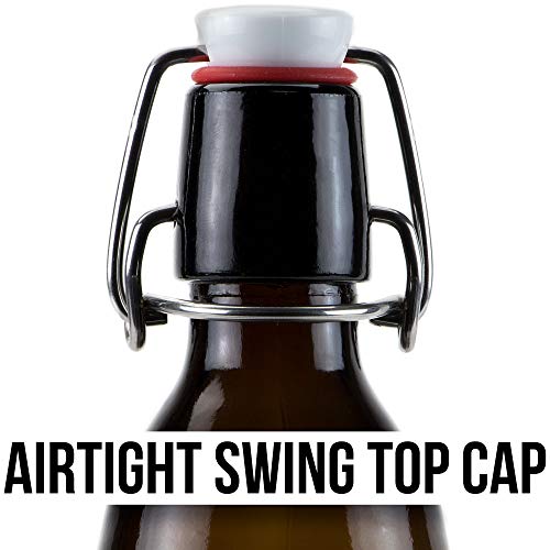 Glass Grolsch Beer Bottles, Quart Size - 33 Oz Dark Amber 12 Pack - Airtight Seal With Swing Top/Flip Top Stoppers - Supplies For Home Brewing Fermenting Of Alcohol, Kombucha Tea, Wine, Homemade Soda #TOP2