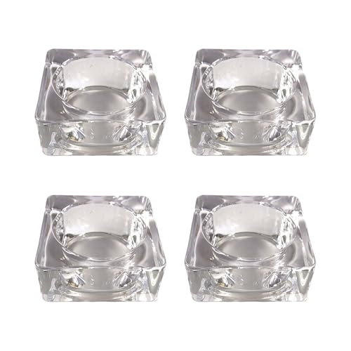 Set of 4 Clear Glass Tealight Holders, Various Shapes, Suitable for 4cm Diametre Tealights Candles (Square)