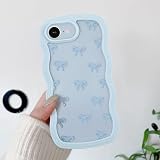 QLTYPRI Custodia con Fiocco per iPhone 17e/16e, Custodia Trasparente Design Ondulato Ricciolo Estetico Carina alla Moda, Cover Morbida in TPU Sottile e Protettiva per Donne e Ragazze - Azzurro