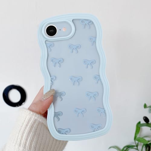 Coque iPhone 17e/16e idée cadeau mignon femme fille motif ruban bleu