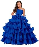 Pageant Dresses for Girls One Shoulder Dress Organza Ruffles Poof Party Dress for Girls Ball Gown Dress Royal Blue8