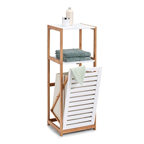 Zeller Rack With Laundry Hamper, Bamboo/Mdf, White, 36 x 33 x 98 Zeller Rack With Laundry Hamper, Bamboo/Mdf, White, 36 x 33 x 98