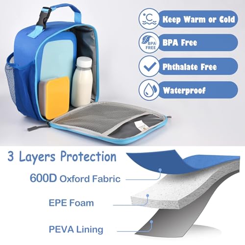 CaCTOUR Lunch Box Kids,Premium Insulated Lunchbox for Girls Boys,Soft Mini Cooler Bag Back to School Thermal Reusable Lunch Bag for Work School Picnic (Blue)