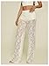 RoseSeek Women's Y2K Floral Lace See Through Pants Sheer Straight Leg Long Pants Club Wear White Tall-L