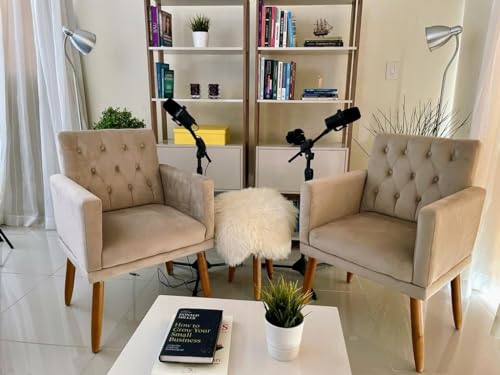 Poltrona Decorativa com Puff resistente moderno para sala de estar Recepção (Bege)