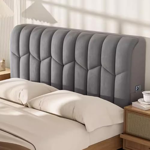Funda protectora de terciopelo elástico a prueba de polvo para cama individual, matrimonial, queen y king, todo incluido (180 x 60 cm, gris)