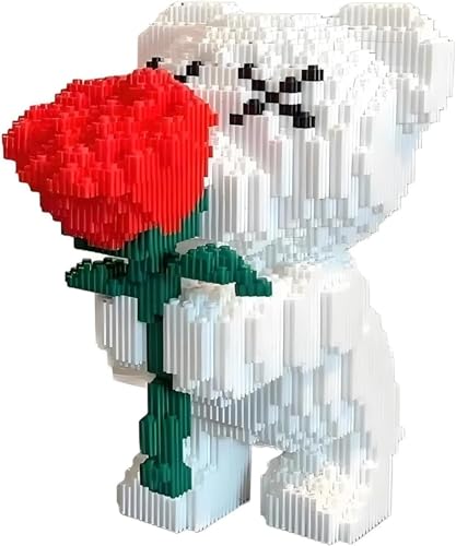 Générique Bear mit Rose Building Blocks 20 cm Bear Adult Building Set Decor Creative Gift for Valentine's Day Mother's Day Birthday