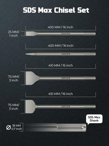 Image of 4Pcs SDS Max Chisel Bit Set, 16 inch Point Flat Scaling Chisels, 42CrMo Steel | Includes 3 inch & 15 Scaling Chisels for SDS-Max Rotary Hammers, Heavy Duty Alloy Steel Bits for Concrete, Brick, Tile & Masonry