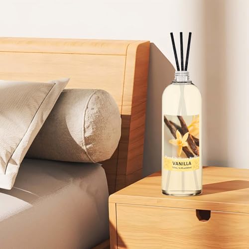 Image of STRN Reed Diffuser Refill, Vanilla Scent Diffuser 500ml | 16.9 oz with 6 Reed Sticks, Room Fresheners for Home, Long-Lasting Fragrance for Living Room, Bedroom, Office, Home Decor