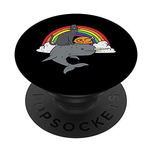 Gato Negro En Narwhal Rainbow Turquía Funny Thanksgiving Kids PopSockets PopGrip Intercambiable