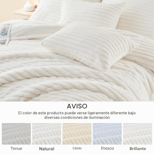 Miniatura 6 de Emme Ropa De Cama De Felpa A Rayas De 220 X 240 Cm, Ropa De Cama De Invierno De Imitación De Piel De Conejo Con Diseño De Rayas Refinado, Funda Nórdica Suave Y Lujosa Con Cremallera Y 2 Fundas De