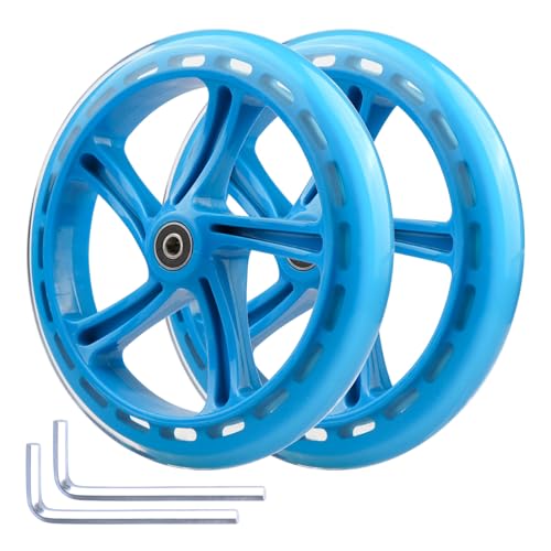 WHEELGOO 8-inch Scooter PU Replacement Wheels 200mm for Razor A5 Kick Scooter, Pack of 2 (Blue)