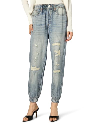 [BLANKNYC] Womens French Terry Distressed Printed Denim Jogger, Comfortable & Stylish Pants