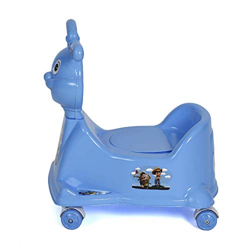 Image of Goyal's Rabbit Style Baby Potty Seat Cum Rider with Wheel and Removable Bowl for Kids (Blue)