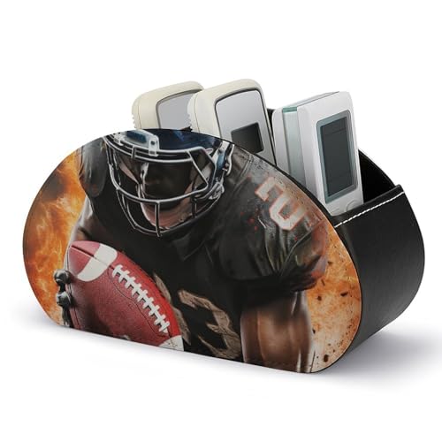 HETPLSD Cool American Football Remote Control Holder with 5 Compartments, PU Leather TV Remote Caddy, Desk Organizer for TV, Game Controllers, Office Supplies