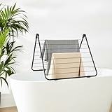 OHS Clothes Airer Over Bath, Adjustable Rotation Clothes Drying Rack with 14 Bars Lightweight Foldable Metal Laundry Drying Rack for Indoor Use - Black